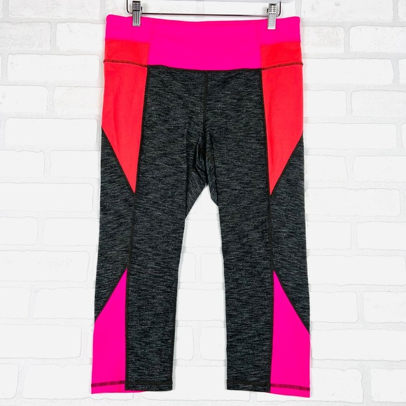 ATHLETA Womens Gray and Pink Activewear Cropped Leggings Size Large - Picture 1 of 13